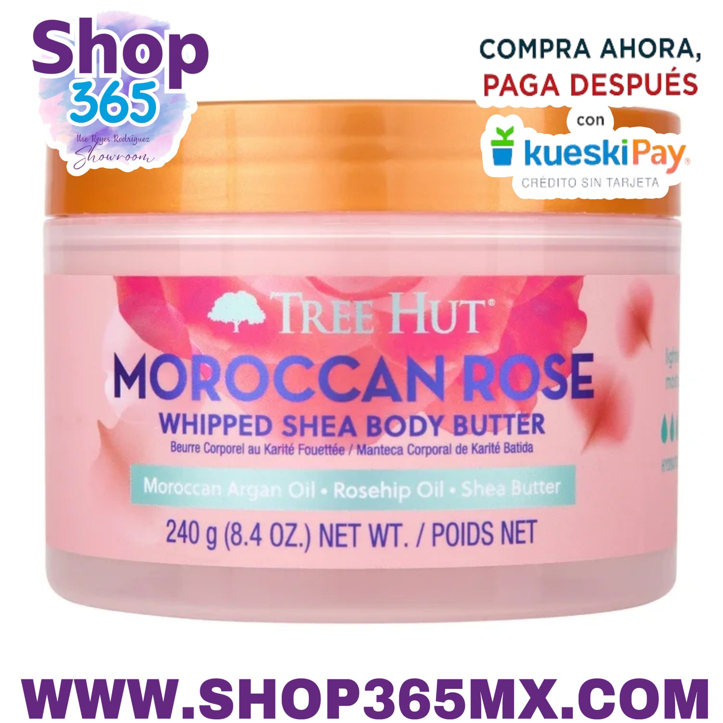 Tree Hut Mantequilla Corporal Batida de Karité Hidratación Ligera para una Piel Suave y Tersa, Rosa Marroquí, 8.4oz