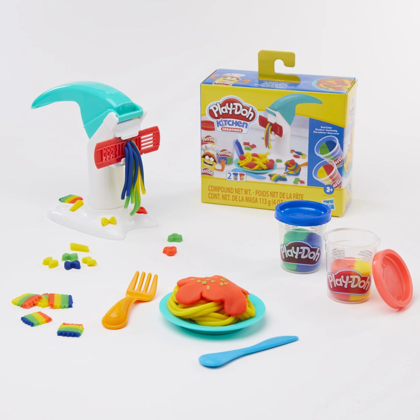 Play-Doh Kitchen Creations Juego de Fideos Lil', 2 Latas Multicolores, Regalos de Navidad para Mayores de 3 Años