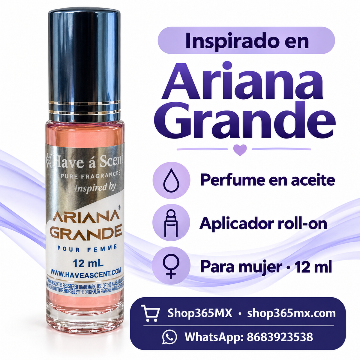 Perfume en aceite roll-on inspirado en Ariana Grande para mujer · 12 ml