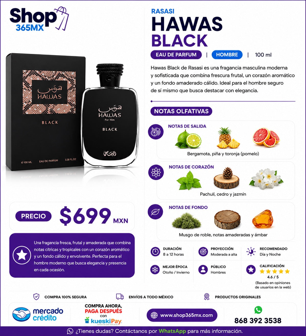RASASI Hawas Black EDP H 100ML