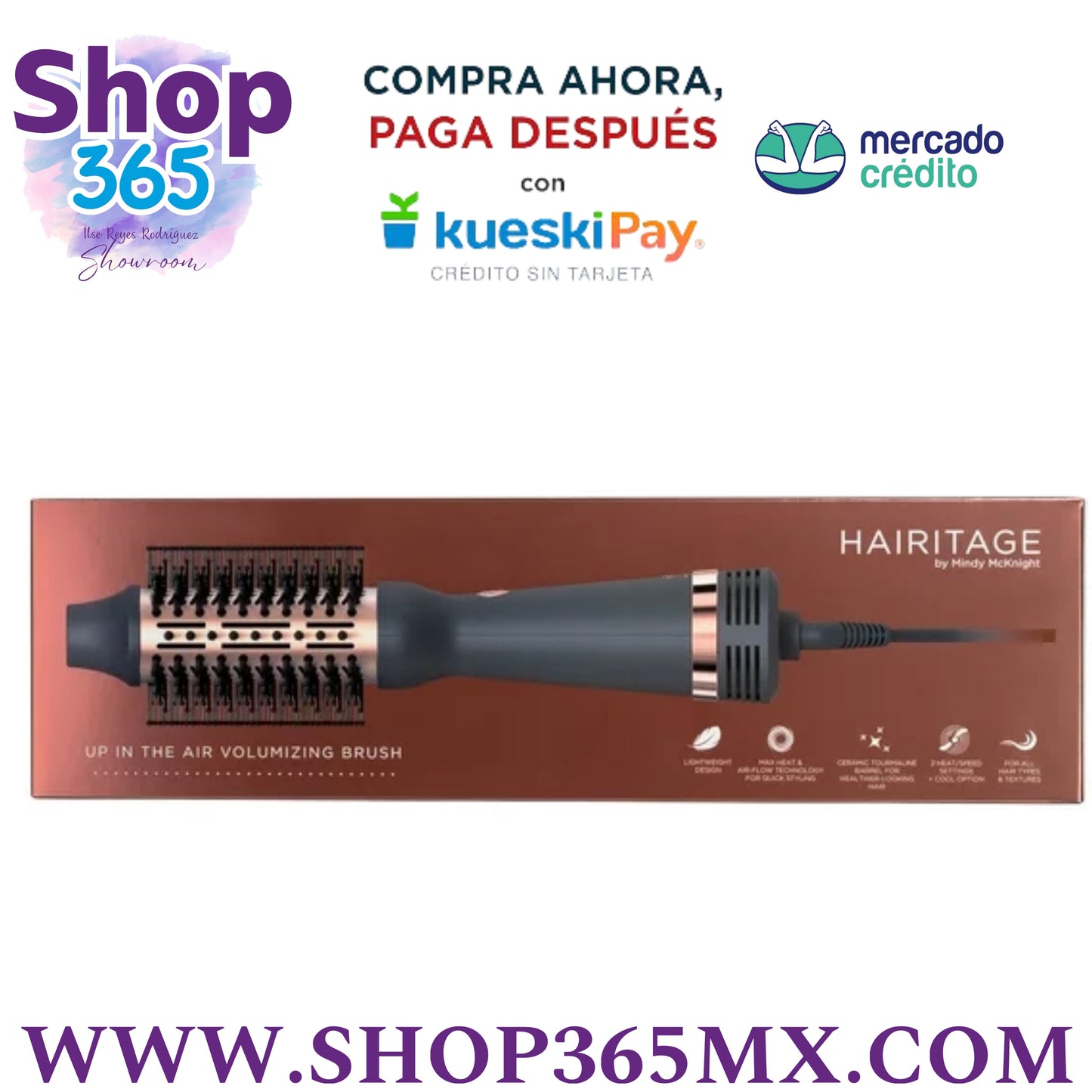 Hairitage Secadora de Pelo Volumizing Cerámica Brush para Rizar y Enderezar