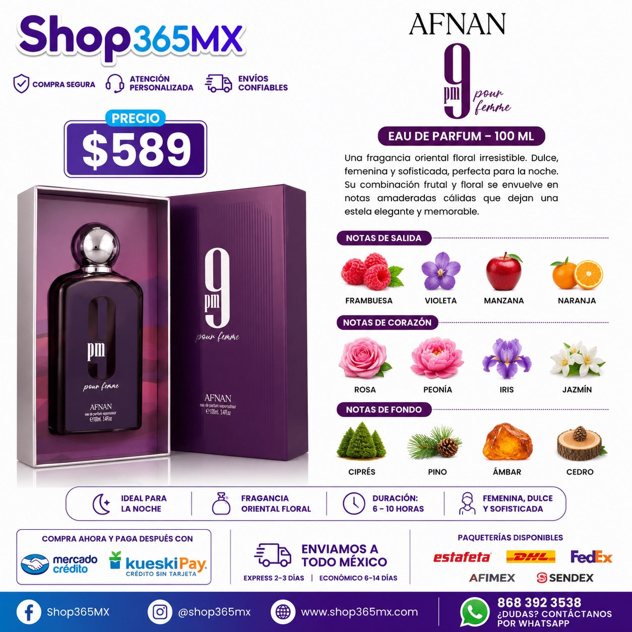 AFNAN 9PM pour Femme M EDP 100ML