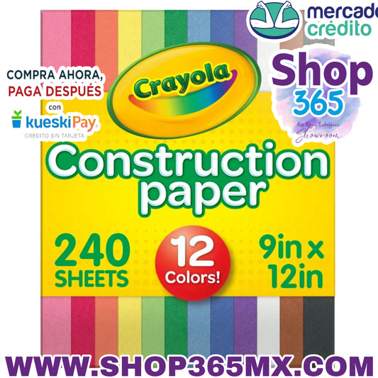 Papel de construcción Crayola en 10 colores surtidos, útiles escolares, niño principiante, 240 hojas