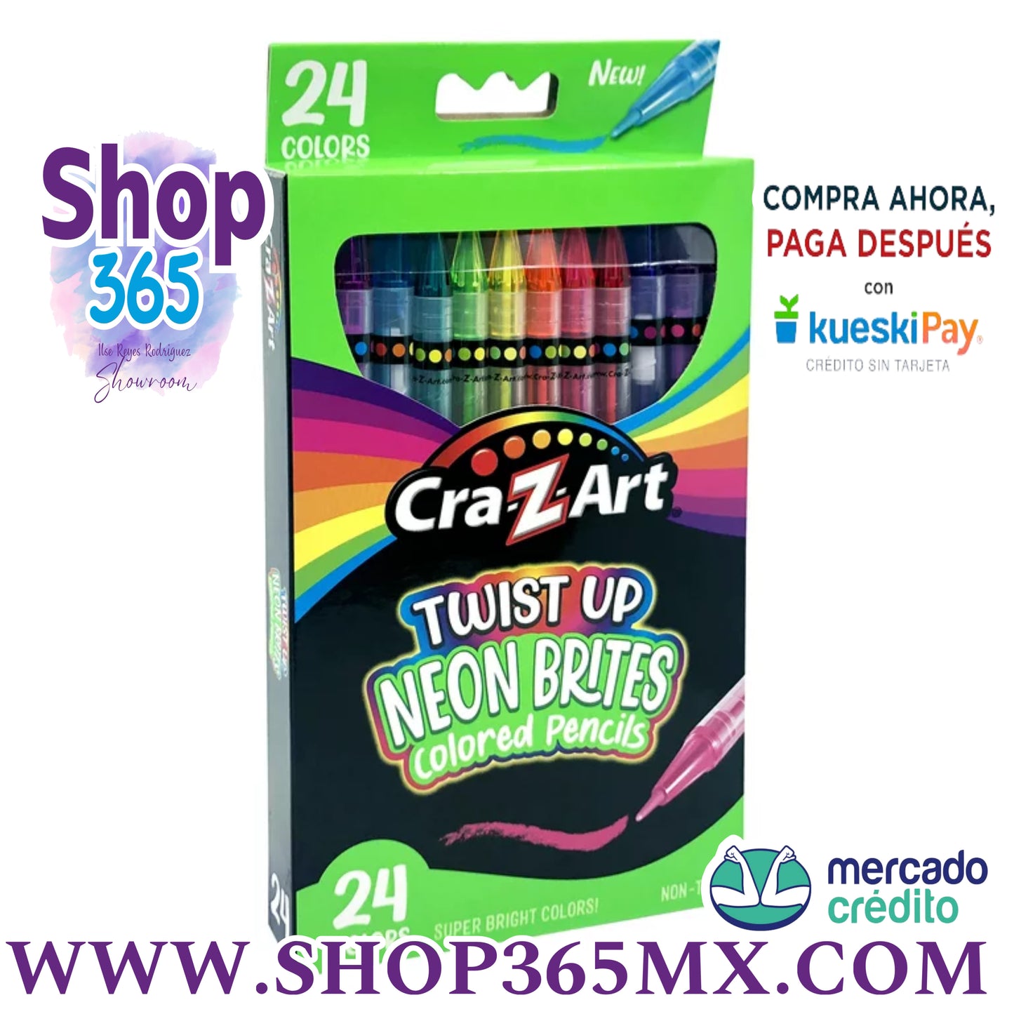 Cra-Z-Art Lápices de colores Neon Twist up, 24 unidades, multicolor, principiante, niño a adulto