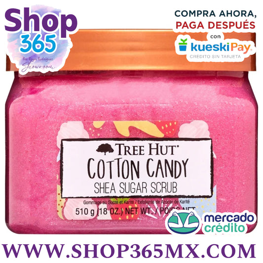 Tree Hut Cotton Candy Shea Sugar exfoliante corporal hidratante y exfoliante, 18 oz.