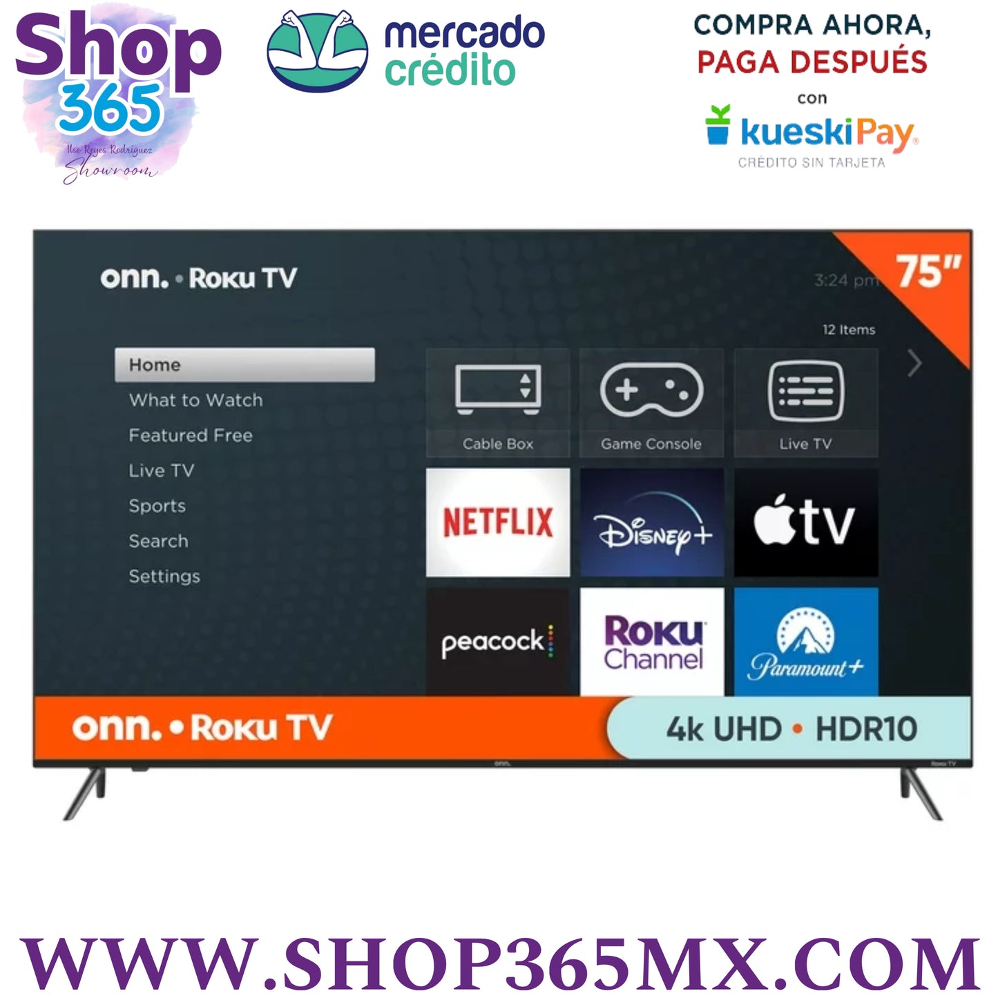 onn. Televisor Inteligente Roku LED sin Marco Clase 4K UHD (2160P) de 75" (100044717)