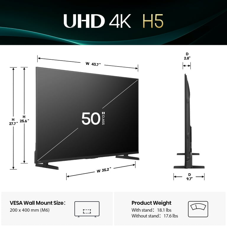 Hisense Clase de 50 Pulgadas Serie H5 4K UHD HDR Google Smart TV (50H5BG, Modelo 2025) - Dolby Vision Gaming, HDR 10, Motion Rate 120, Escalador de IA, DTS Virtual X, Modo de Juego Plus, Asistente de Google Integrado