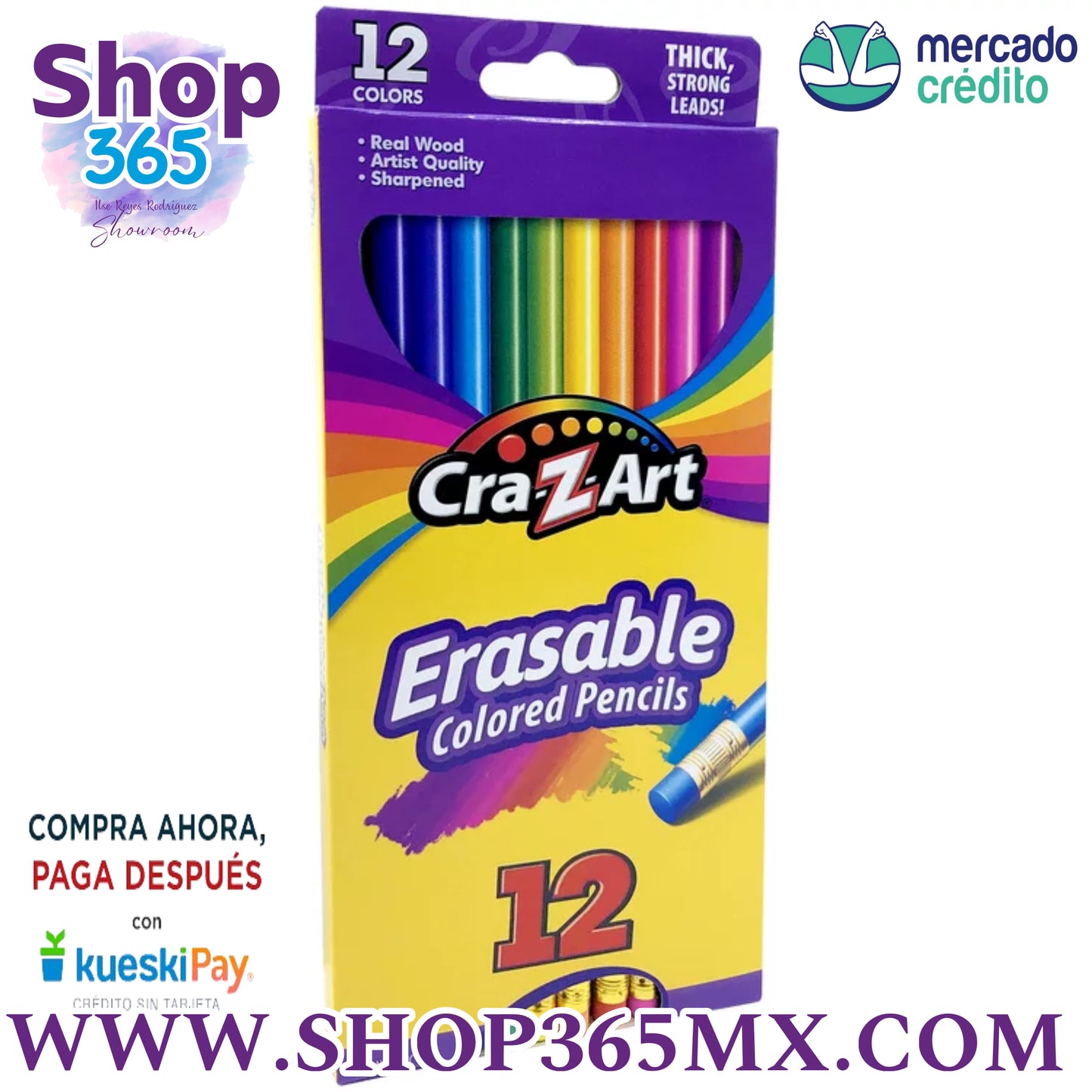 Cra-Z-Art Lápices de colores borrables, paquete de 12, para principiantes, niños y adultos, suministros para el regreso a la escuela