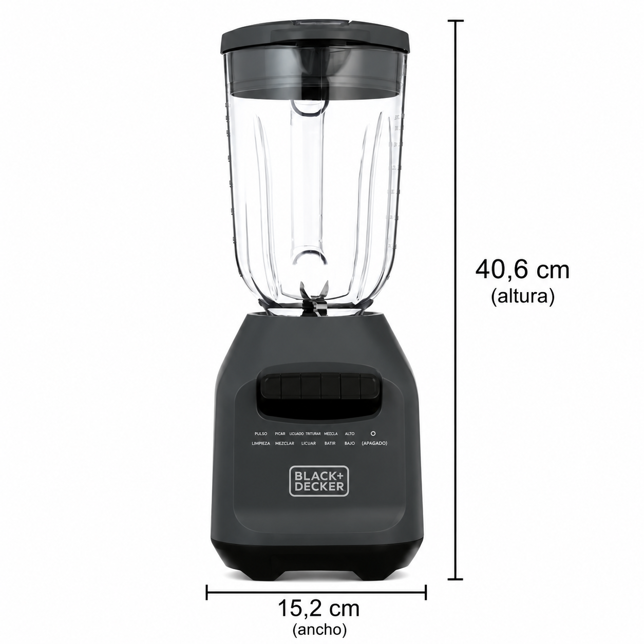 Black & Decker Ice Triturar Licuadora con 56 Onzas (7 Tazas) PerfectPour Tarro de Plástico, Potente Hoja de Acero Inoxidable de 6 Puntas, 8 Velocidades Más Pulso, 700 Vatios Pico de Potencia, BL2209PB