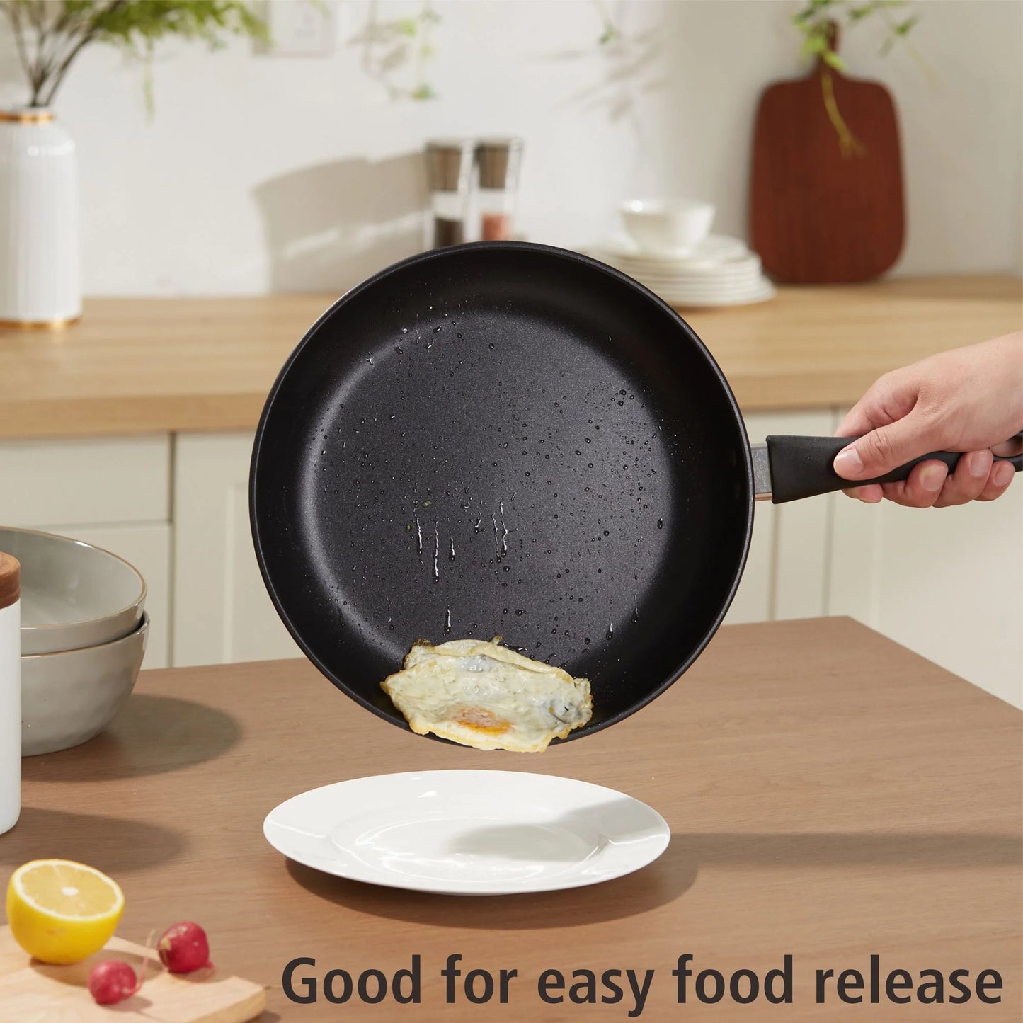 Mainstays Juego de Sartenes de Aluminio Antiadherente de 3 Piezas, Acabado Negro, Juego de 3