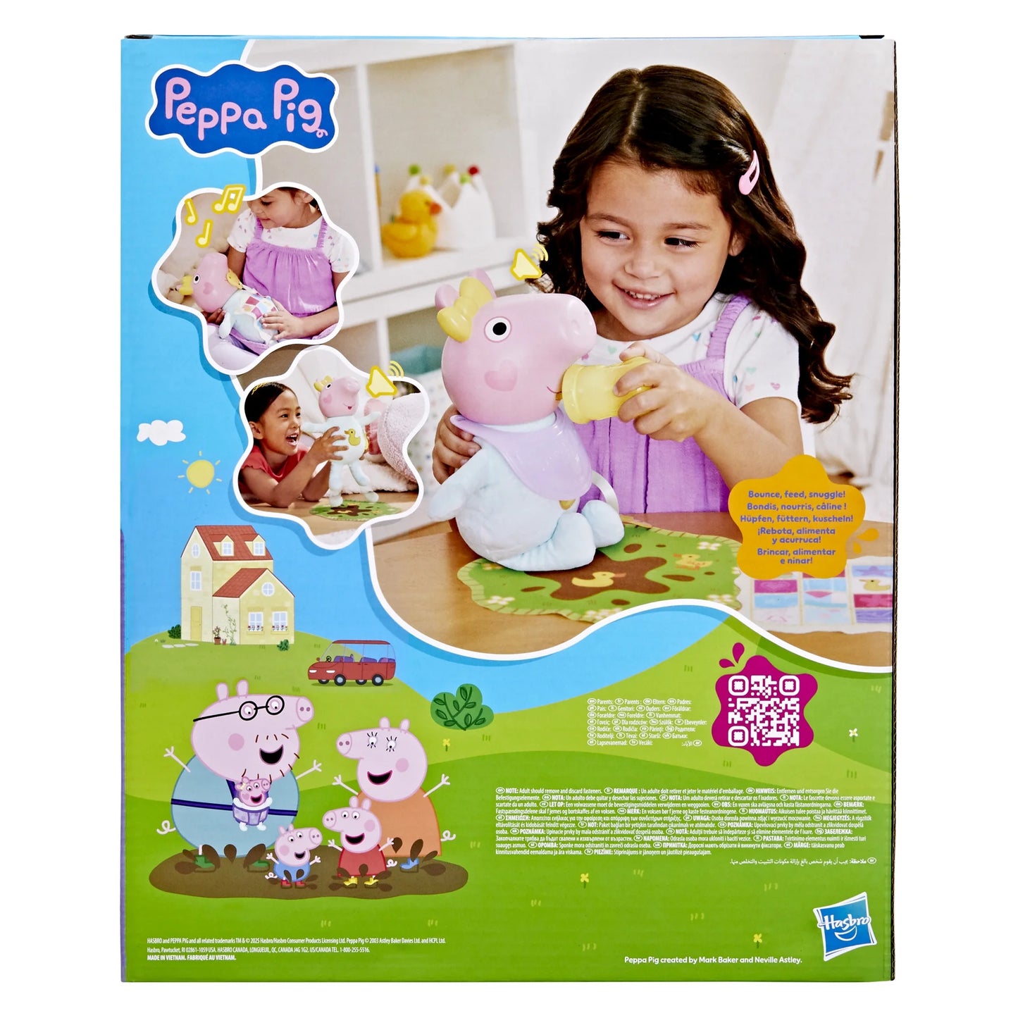 Peppa Pig Juega Oinks + Acurruca la Muñeca Interactiva Baby Evie con Accesorios, Más de 20 Sonidos, Más de 3