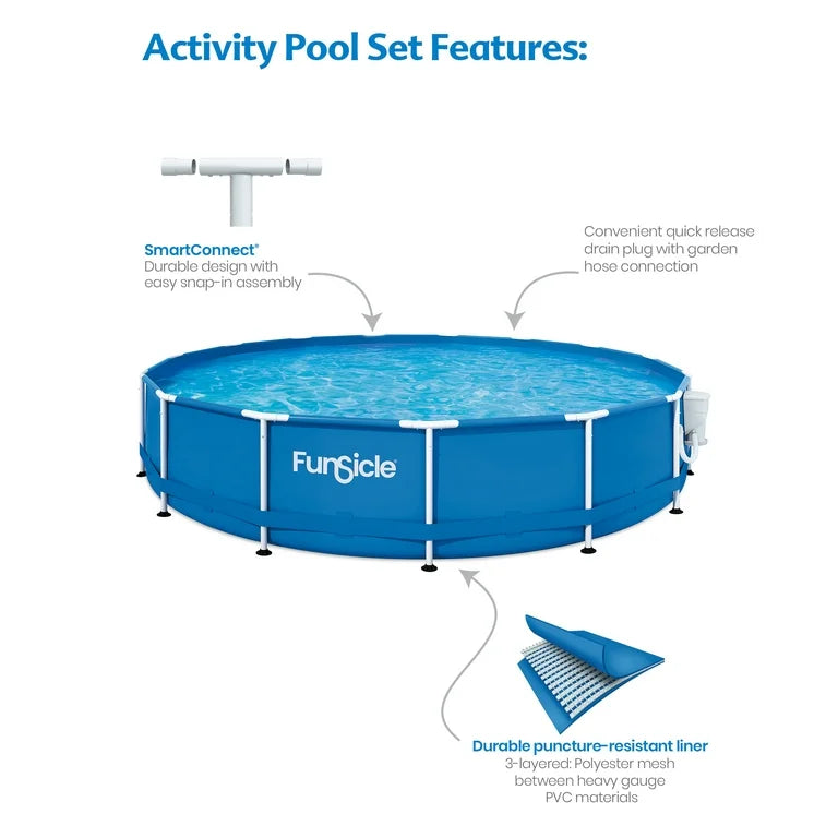 Funsicle Piscina de actividad sobre el suelo de 15 pies, con bomba de filtro, redonda, a partir de 6 años