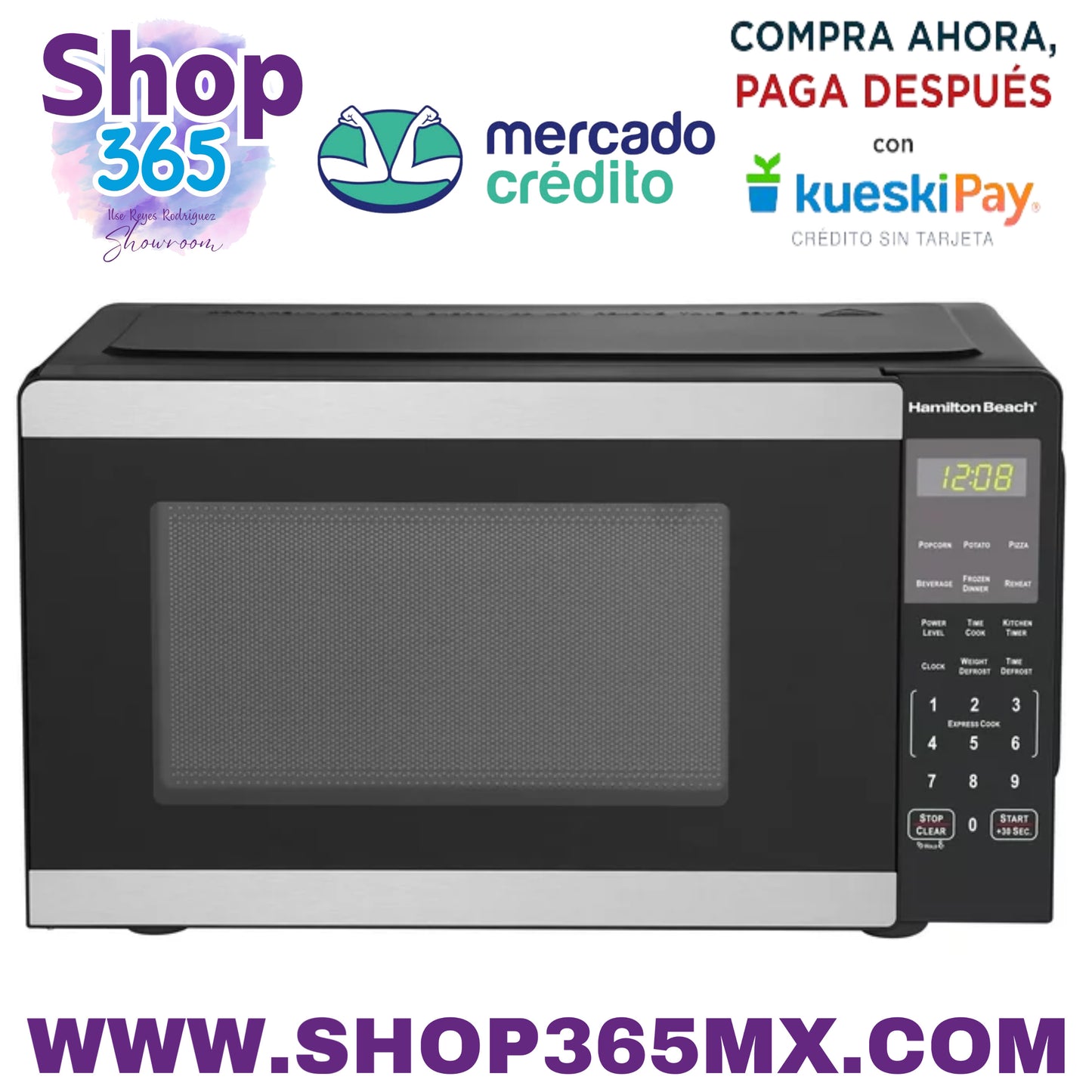 Horno microondas para encimera Hamilton Beach de 0,9 pies cúbicos, 900 vatios, acero inoxidable, nuevo