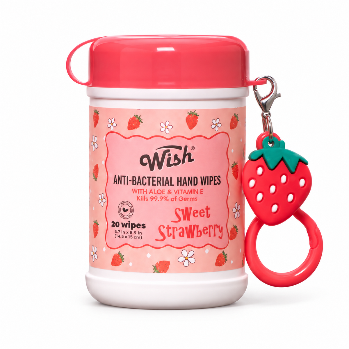 Toallitas Antibacteriales Wish Sweet Strawberry con Llavero, 20 piezas