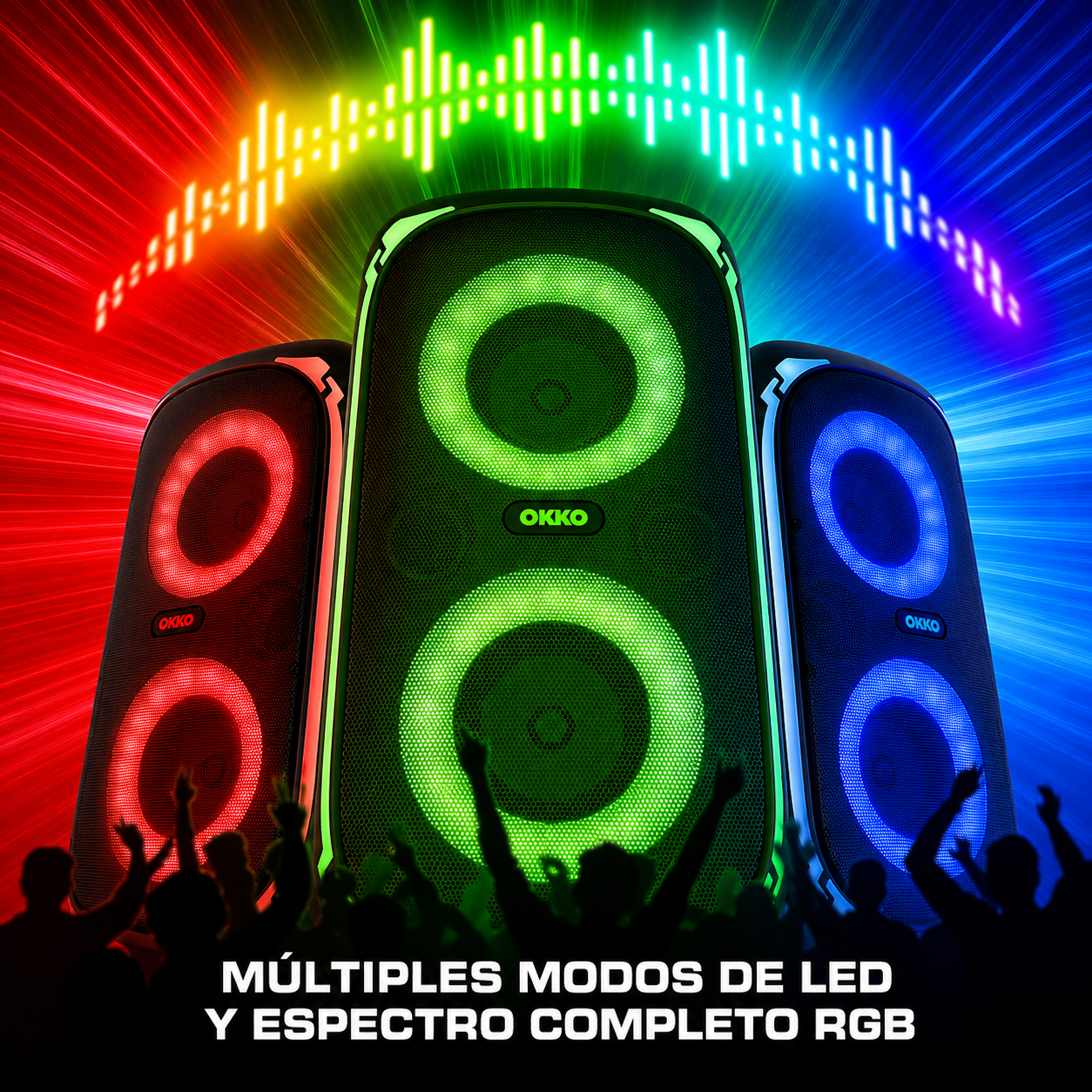 OKKO Altavoz Bluetooth Portátil Sonic Bass V4: Altavoz Inalámbrico para Fiestas con Graves Profundos, Altavoz Karaoke con Puerto para Micrófono, Luces LED, Altavoz Recargable Portátil para Exteriores
