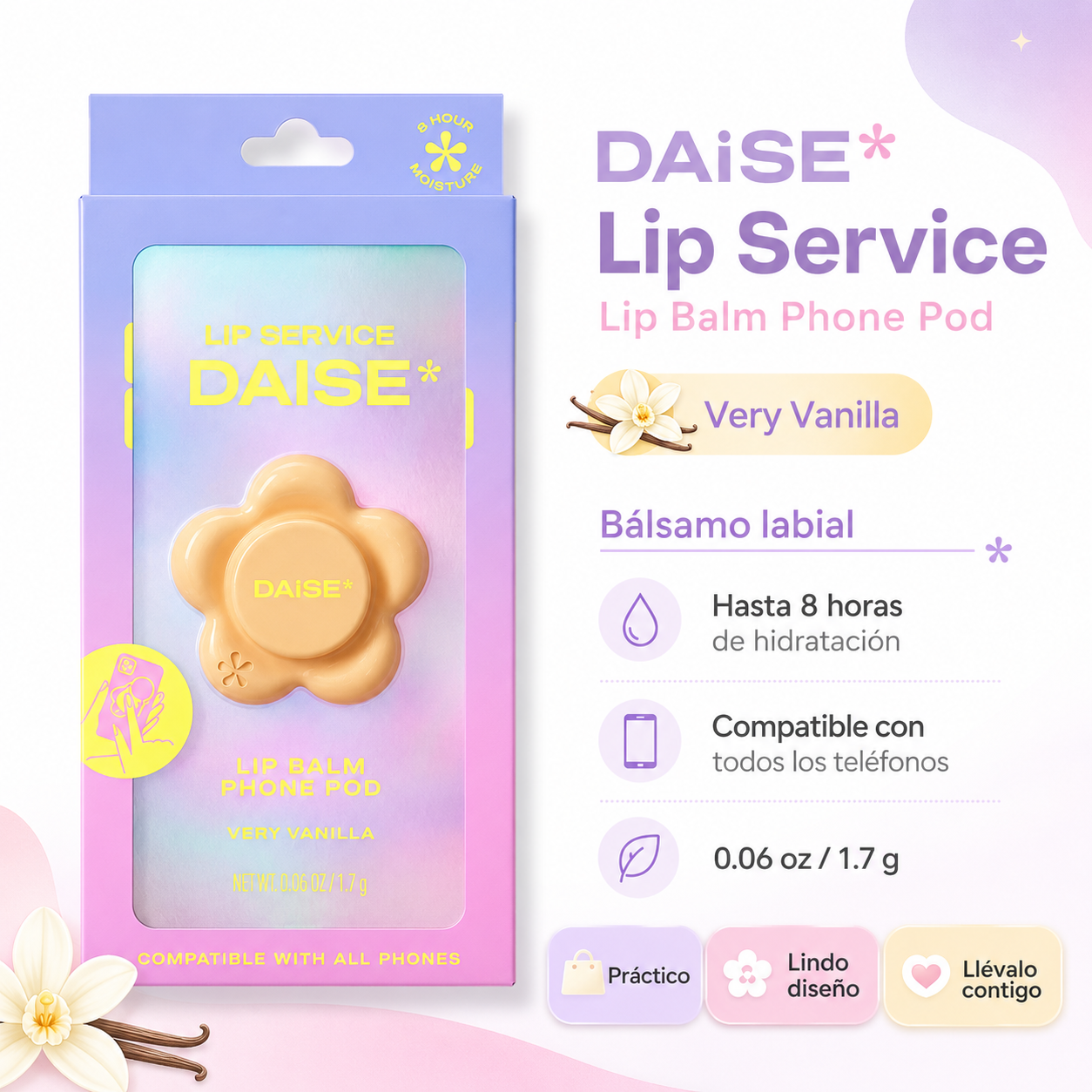 🍦 DAiSE Lip Service Lip Balm Phone Pod Very Vanilla 1.7 g