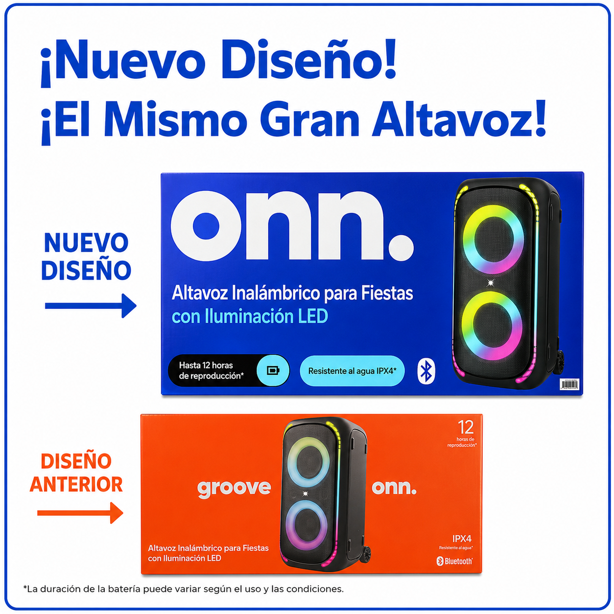 onn Altavoz para Fiestas Grandes Gen 2 con Iluminación LED