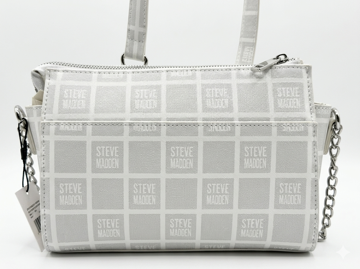 STEVE MADDEN BLEXI TOP ZIP CROSSBODY WHITE/SILVER