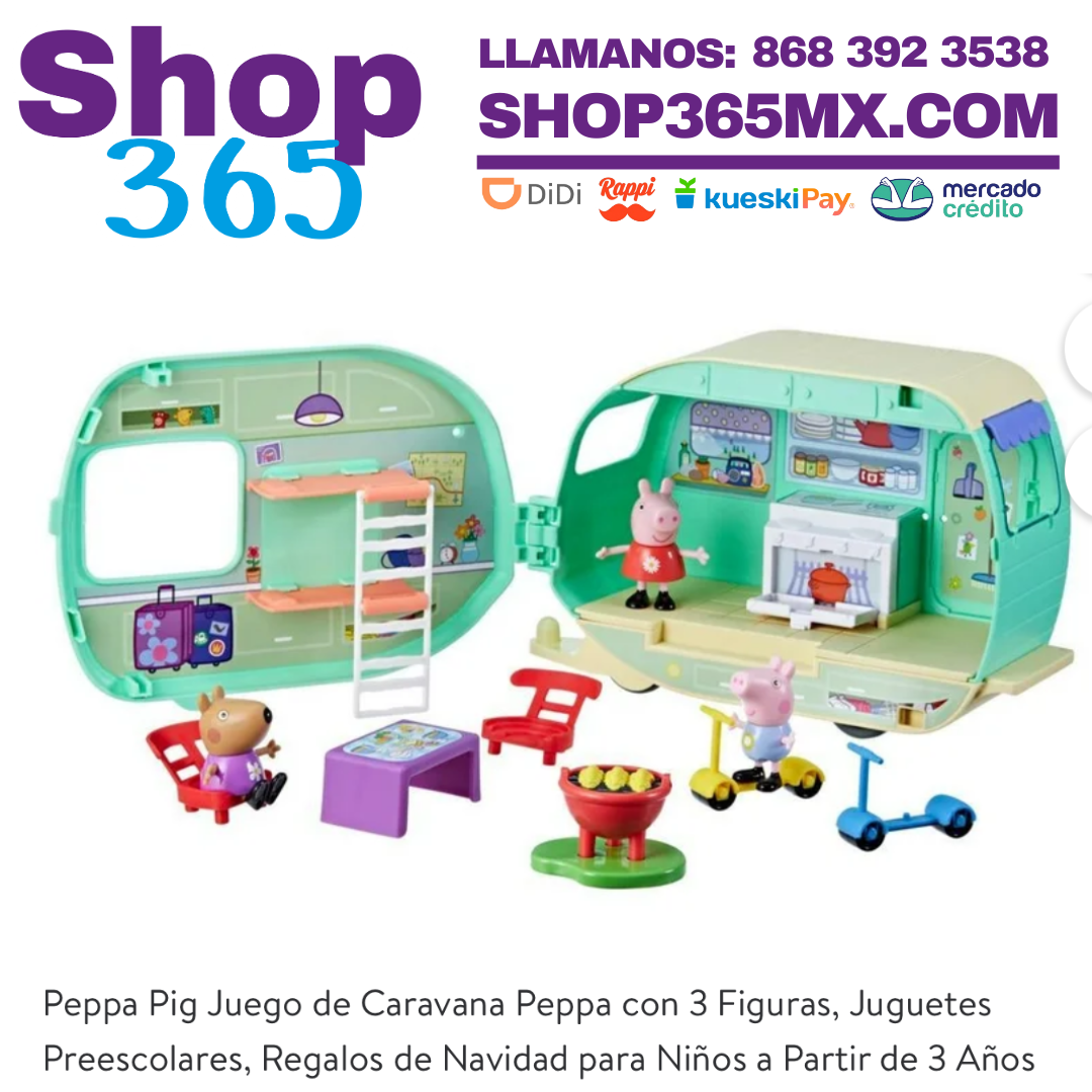 Peppa Pig Juego de Caravana Peppa con 3 Figuras, Juguetes Preescolares, Regalos de Navidad para Niños a Partir de 3 Años