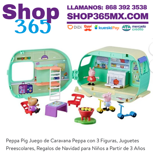 Peppa Pig Juego de Caravana Peppa con 3 Figuras, Juguetes Preescolares, Regalos de Navidad para Niños a Partir de 3 Años