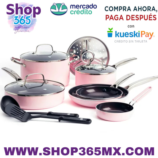 Blue Diamond Juego de utensilios de cocina de cerámica sin toxinas y apto para lavavajillas, 12 piezas, color rosa