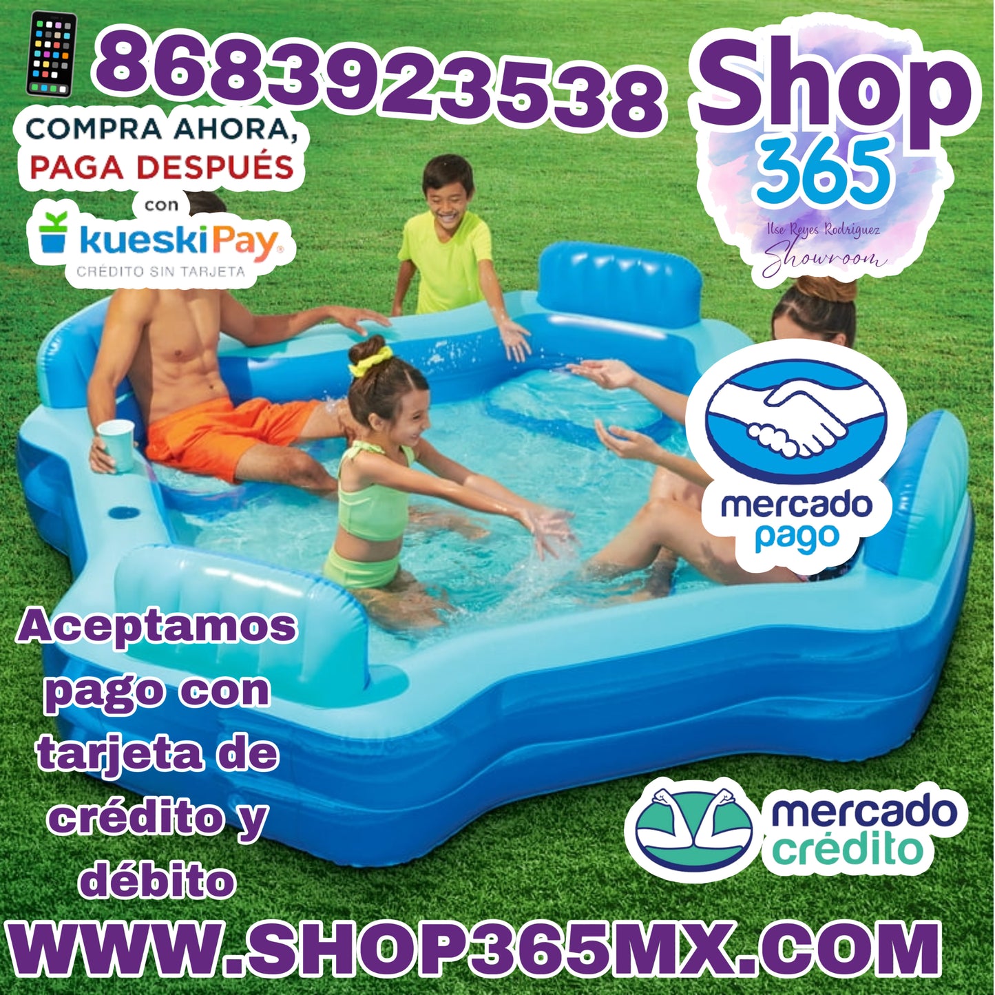 Piscina familiar inflable Bluescape Blue Deluxe Comfort, 4 asientos, cuadrada, a partir de 6 años