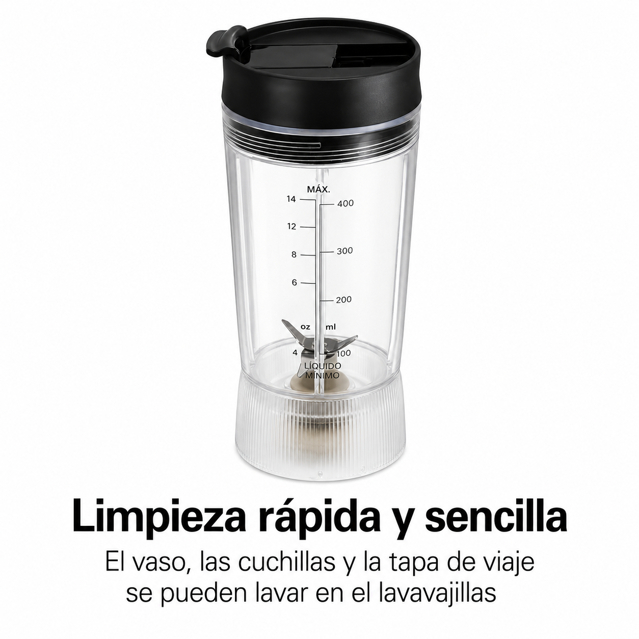 Hamilton Beach Licuadora Personal con Tapa de Viaje a Prueba de Fugas, Jarra de 14 oz, Color Negro, 51190F