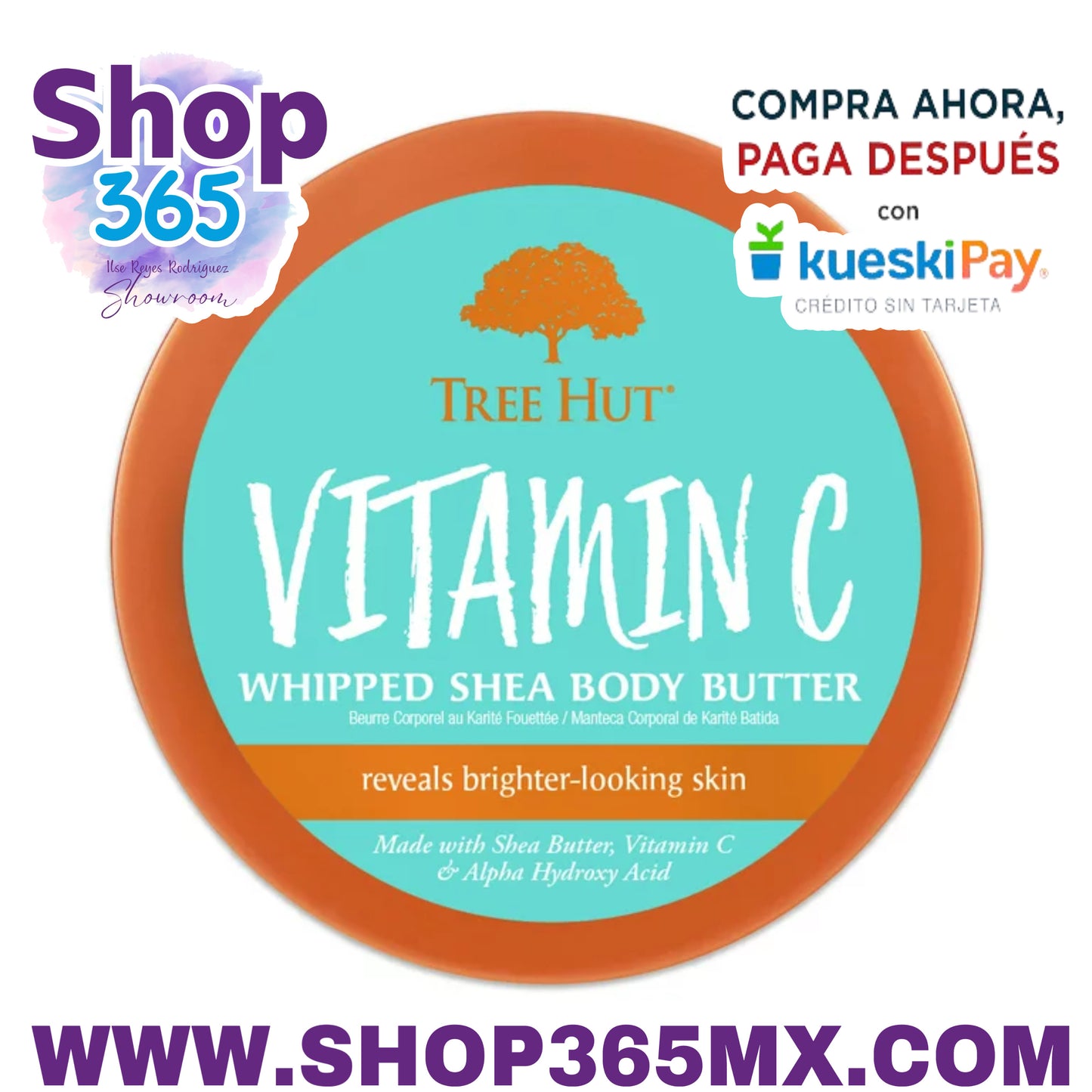 Manteca corporal batida de karité Tree Hut, hidratación ligera para una piel más suave y brillante, vitamina C, 8.4 oz