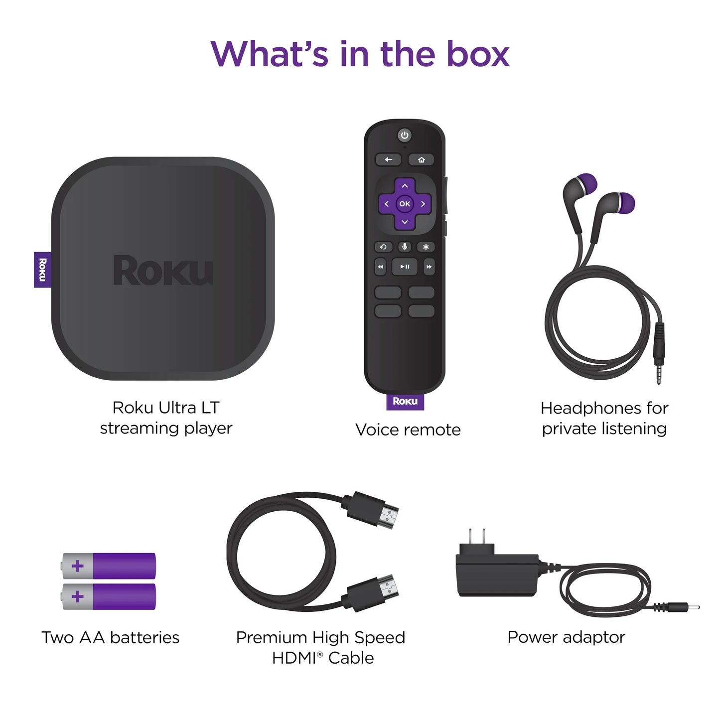 Roku Dispositivo de Transmisión Ultra LT 4K HDR Dolby Vision wifi de Doble Banda con Control Remoto por Voz Roku y Cable HDMI
