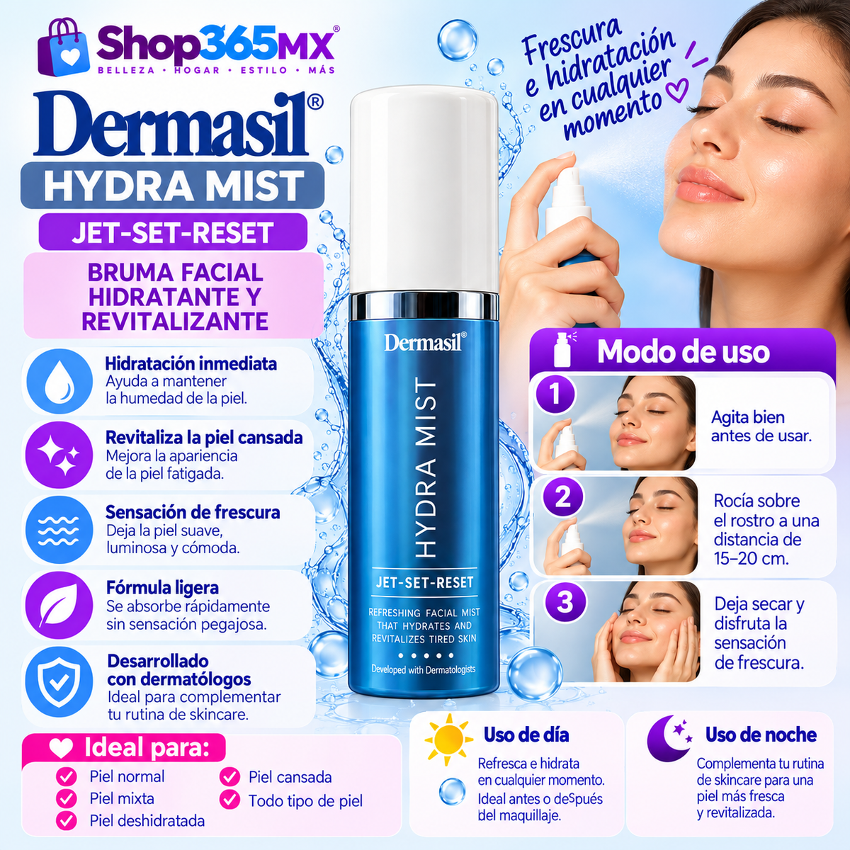 Dermasil Hydra Mist Jet-Set-Reset – Bruma Facial Hidratante y Refrescante para Piel Cansada