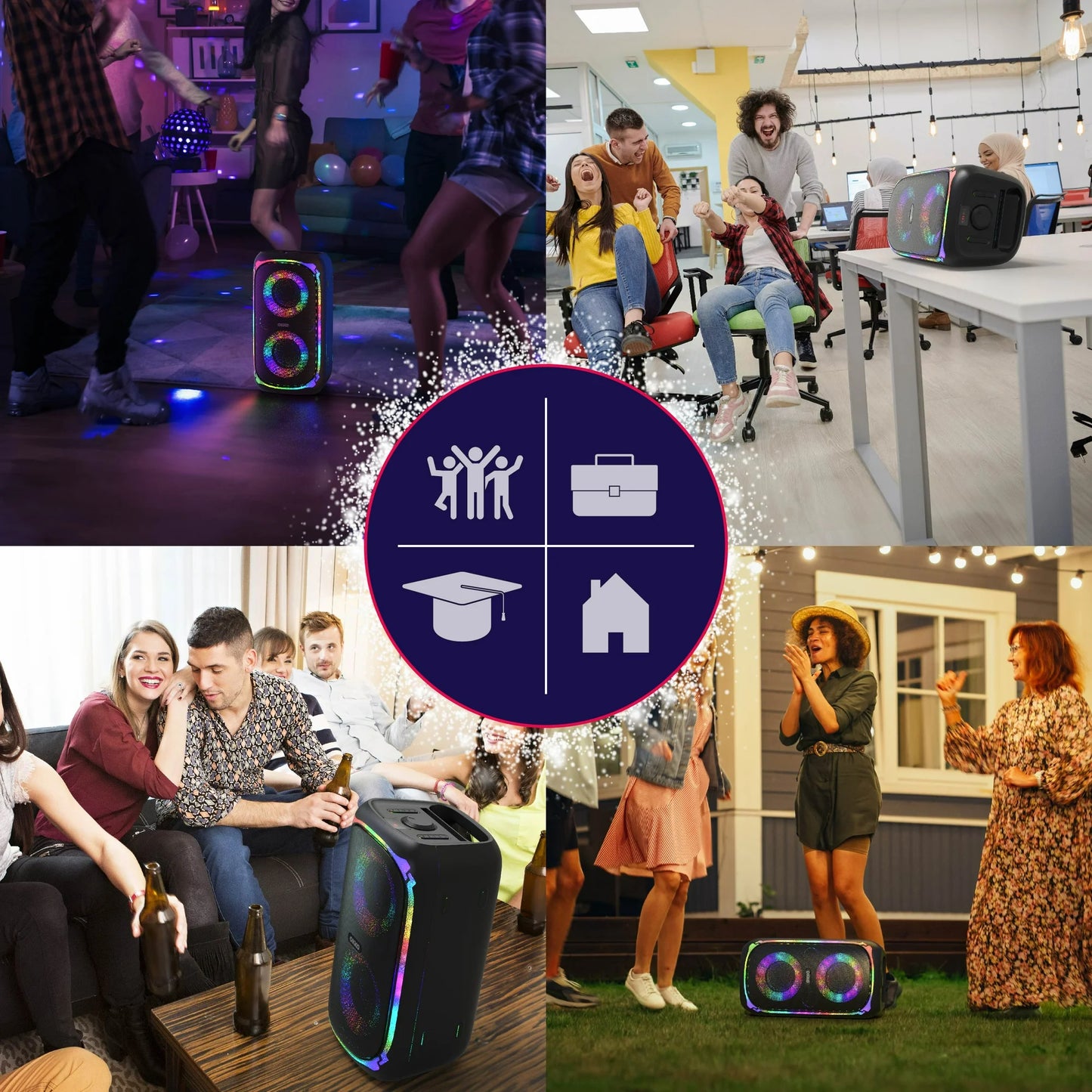 OKKO Altavoz Bluetooth Portátil Sonic Bass V4: Altavoz Inalámbrico para Fiestas con Graves Profundos, Altavoz Karaoke con Puerto para Micrófono, Luces LED, Altavoz Recargable Portátil para Exteriores