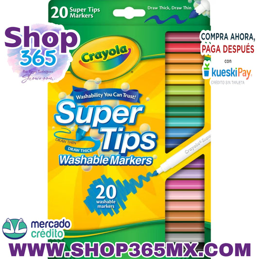 Crayola Super Tip Juego de marcadores lavables, útiles escolares para adolescentes, 20 unidades, regalos de arte, niños a partir de 3 años