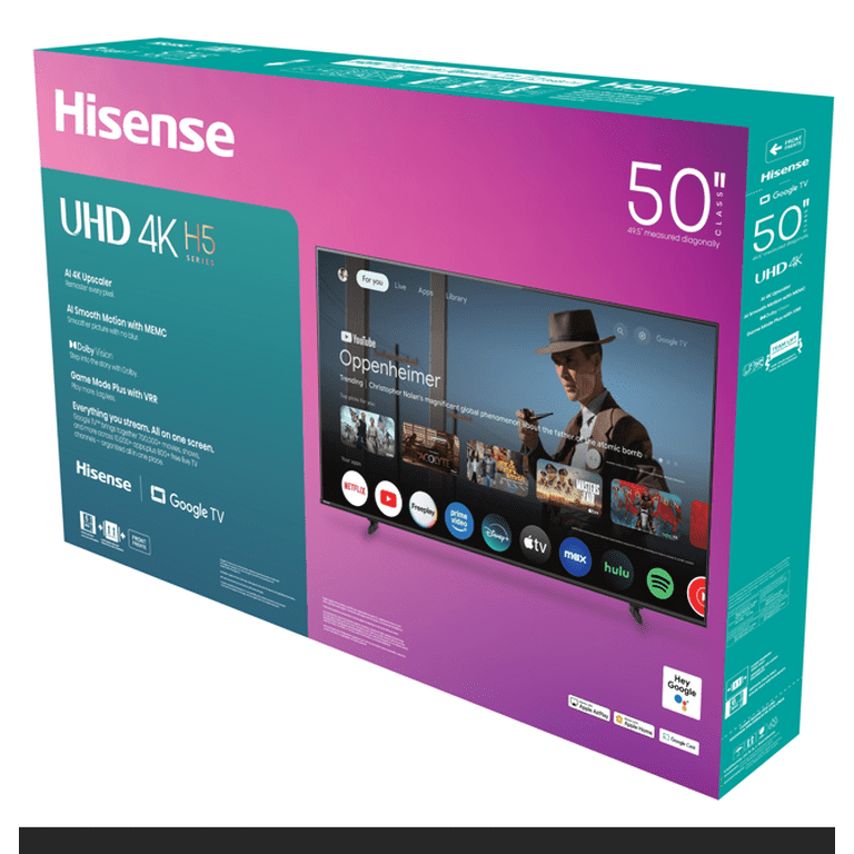 Hisense Clase de 50 Pulgadas Serie H5 4K UHD HDR Google Smart TV (50H5BG, Modelo 2025) - Dolby Vision Gaming, HDR 10, Motion Rate 120, Escalador de IA, DTS Virtual X, Modo de Juego Plus, Asistente de Google Integrado