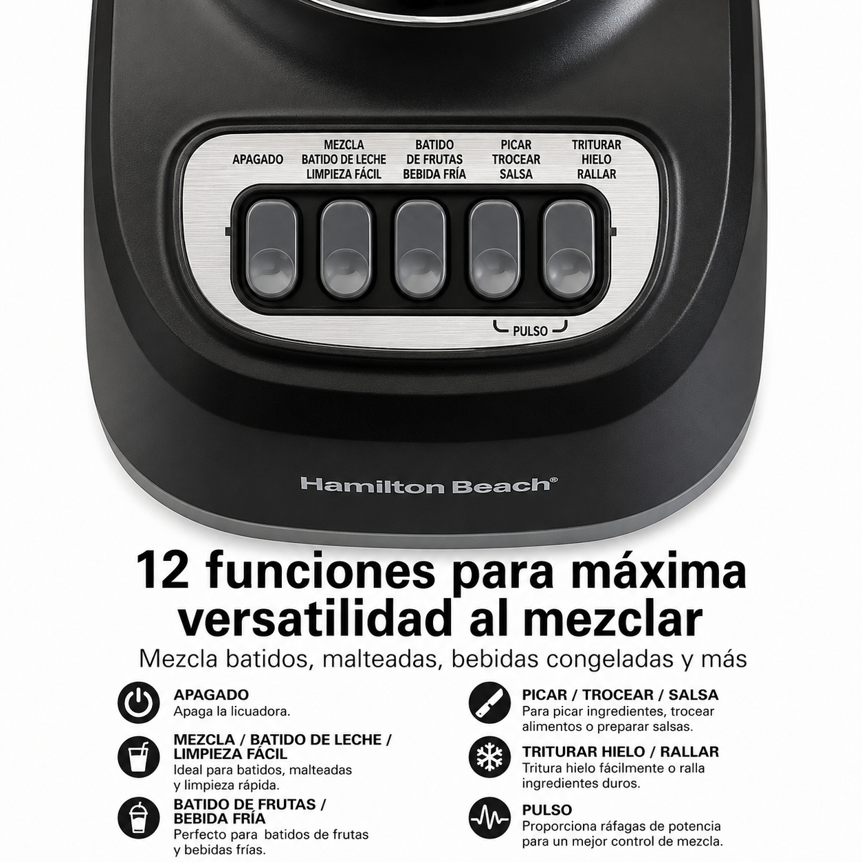 Hamilton Beach Licuadora de Batidos 48 oz. Tarro, 12 Funciones de Mezcla, Negro, 50180F