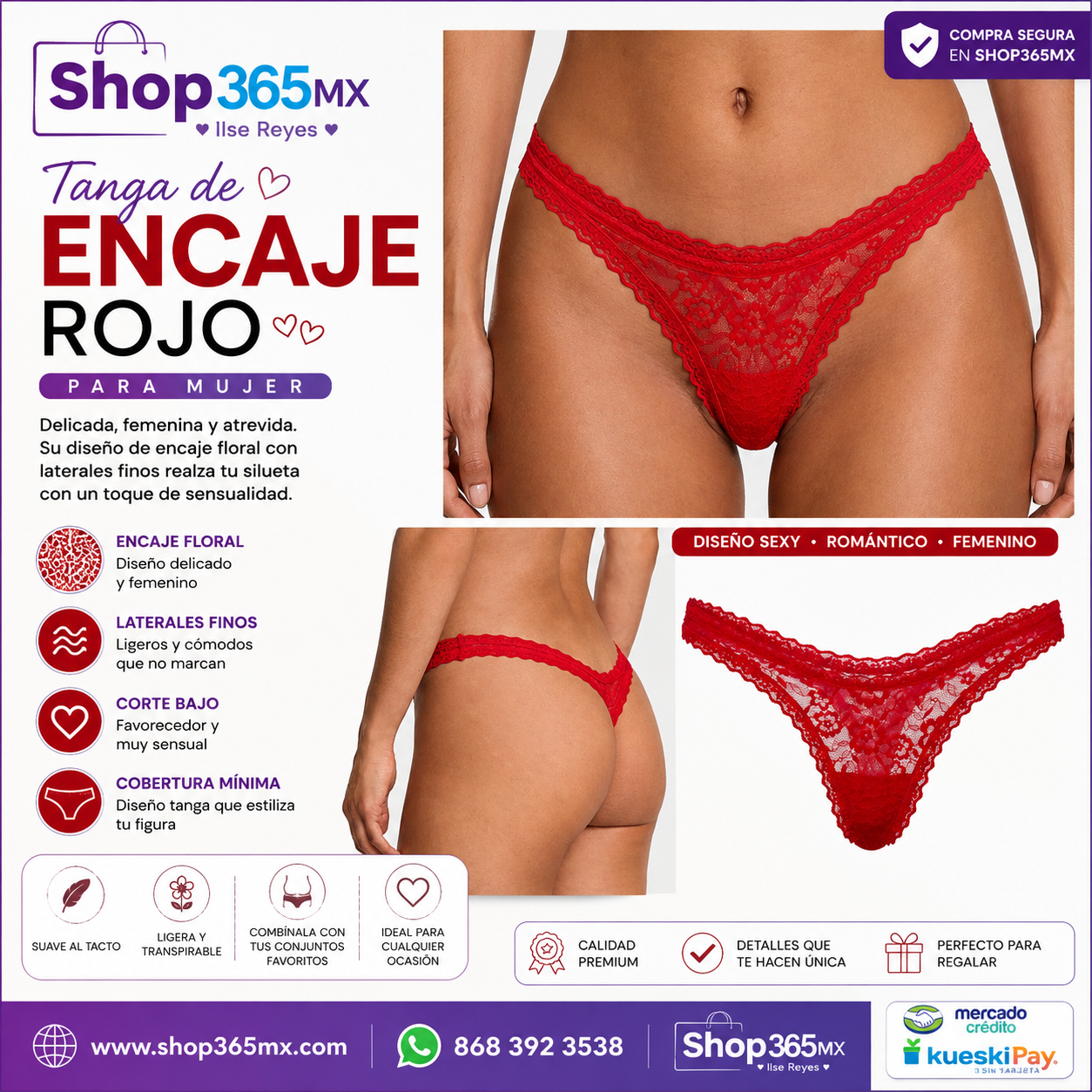 ❤️ Tanga Victoria’s Secret de Encaje Rojo para Mujer – Lencería Femenina