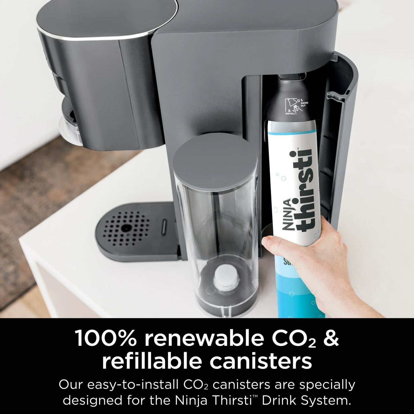 Ninja Thirsti Sistema de Bebidas Kit de Bebidas de Personalización Completa y Brillante con Bote de CO2, Sabores y Depósito de 48 Oz, WC1000, Gris