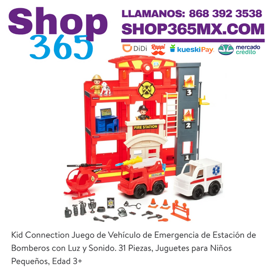 Kid Connection Juego de Vehículo de Emergencia de Estación de Bomberos con Luz y Sonido. 31 Piezas, Juguetes para Niños Pequeños, Edad 3+