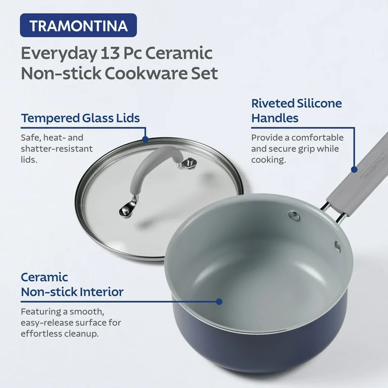 Tramontina Juego de Utensilios de Cocina de Cerámica de 13 Piezas, Everyday Collection - Mar de Bering Azul