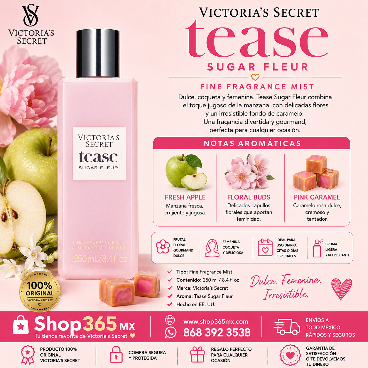 Victoria’s Secret Tease Sugar Fleur Fine Fragrance Mist – 250 ml 🍎🌸🍬