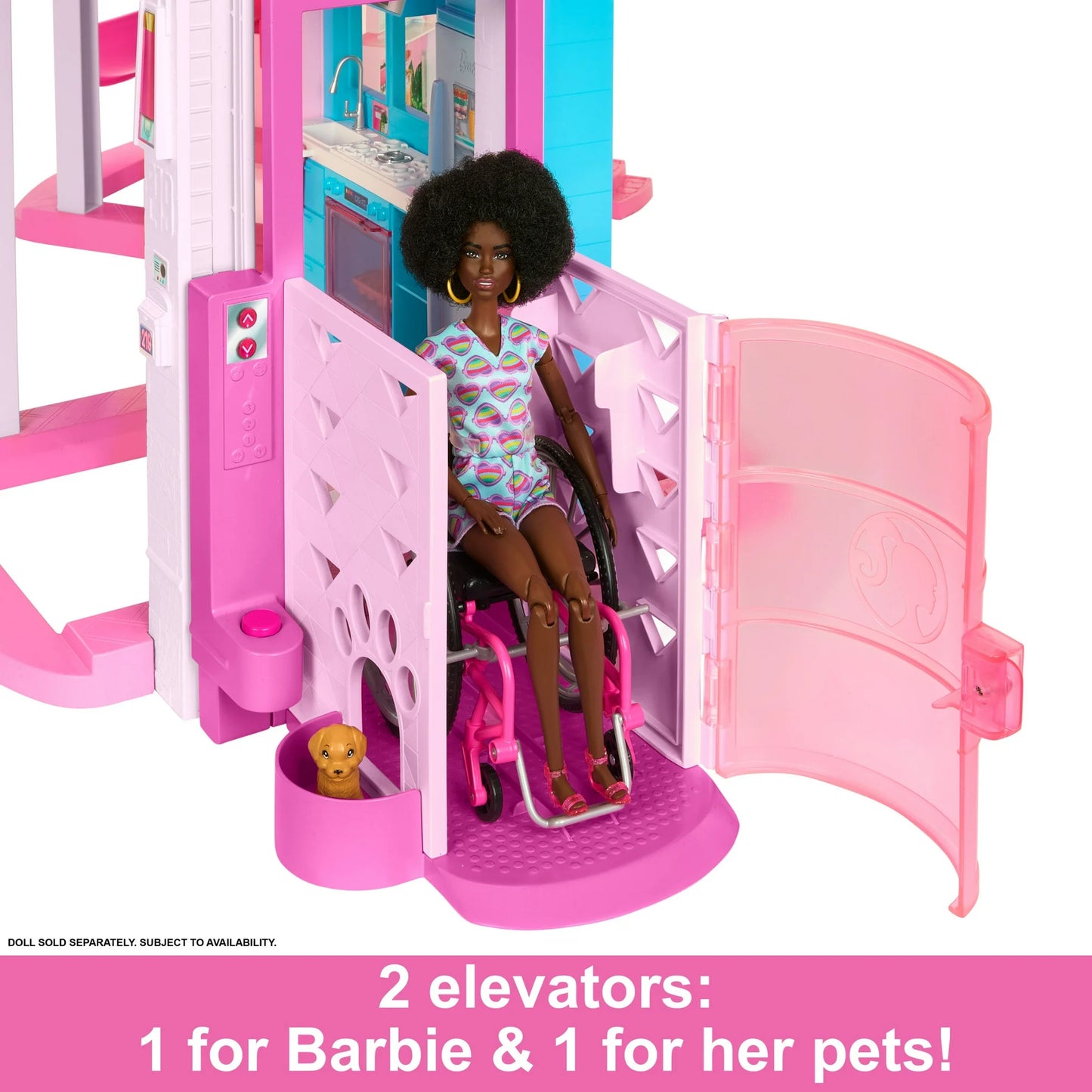 Barbie Dreamhouse Casa de Muñecas para Fiestas en la Piscina y Juego con Más de 75 Piezas, 45 Pulgadas, Tobogán y Elevador para Cachorros