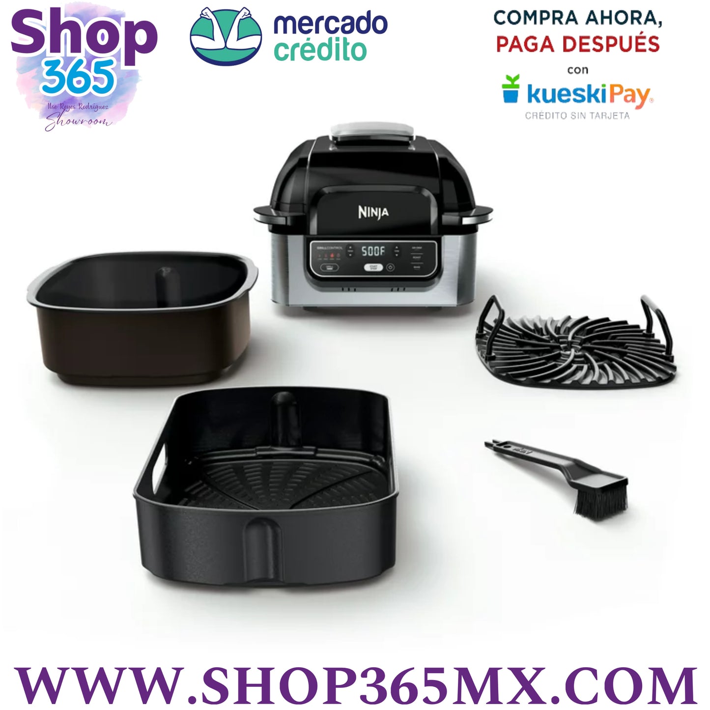 Foodi 4-in-1 Indoor Grill Ninja con Freidora de Aire de 4 Qt, Asado, Horneado y Tecnología de Parrilla Ciclónica, Negro / Inoxidable AG300