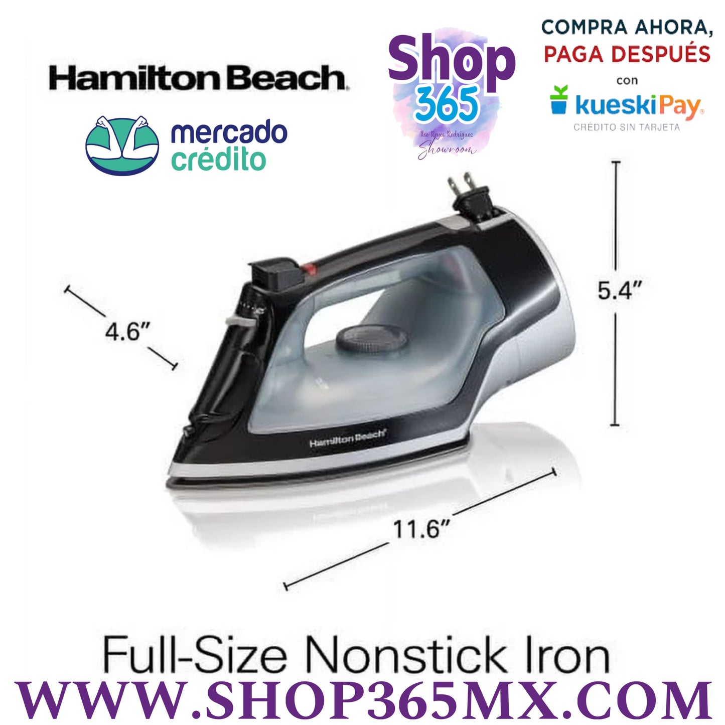 Hamilton Beach Antiadherente de Tamaño Completo de Hierro, Negro, Modelo 14289