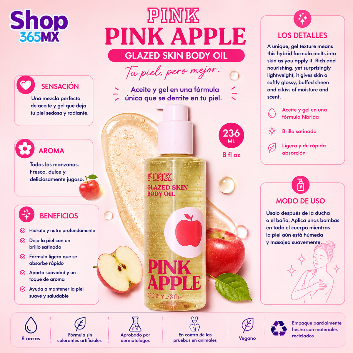 Pink Glazed Skin Body Oil Pink Apple