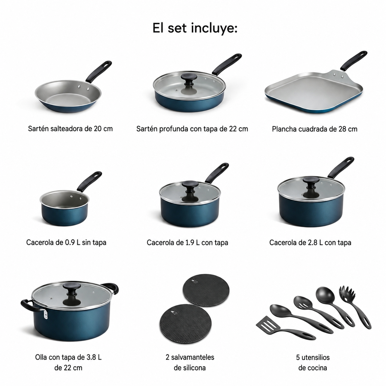 Tramontina Primaware Juego de Utensilios de Cocina Antiadherentes de 18 Piezas Azul