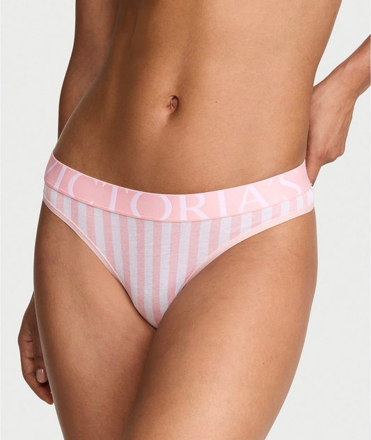 Victoria’s Secret Panty Tanga Rosa a Rayas con Cintura Logo