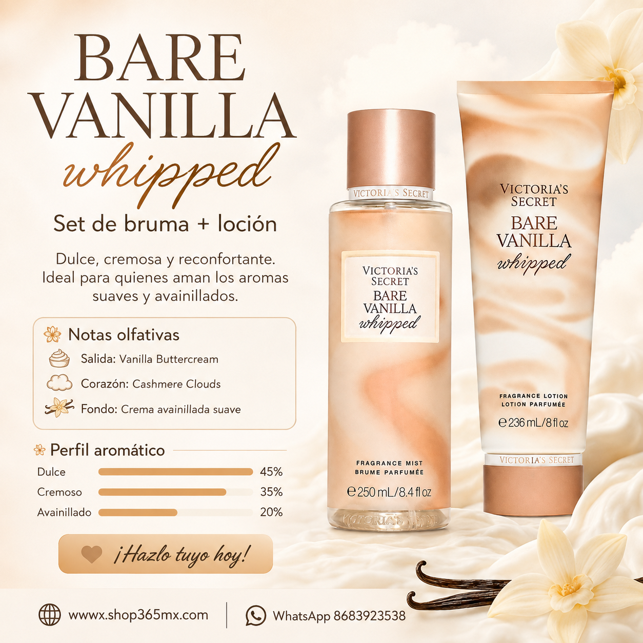 Set Bare Vanilla Whipped Victoria’s Secret Bruma + Loción Original