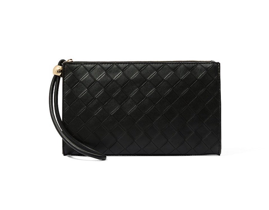 Victoria’s Secret Large Pouch Wristlet Black Woven Clutch Negro Tejido