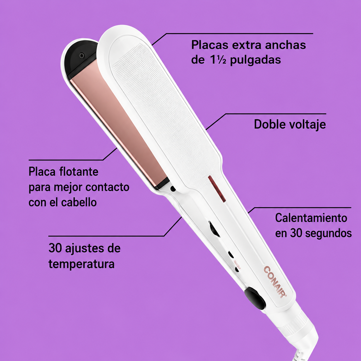 Double Ceramic Conair Plancha Plana 1,5 Pulgadas, Oro Rosa CS922N