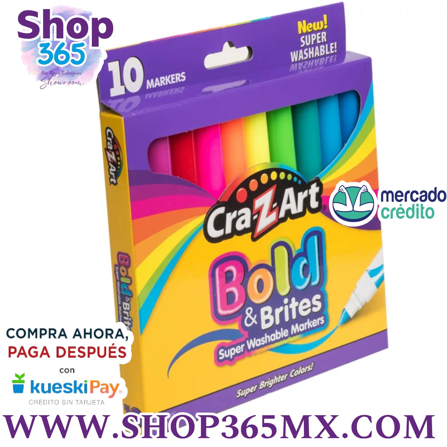 Cra-Z-Art Bold & Brites Marcadores multicolores súper lavables, 10 unidades, regreso a la escuela