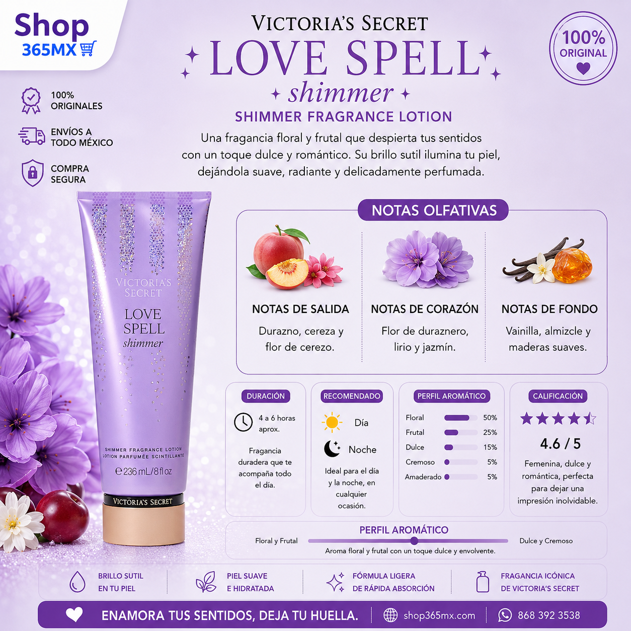 Body Lotion Love Spell Shimmer – Brillo Radiante y Dulzura Irresistible Victoria’s Secret